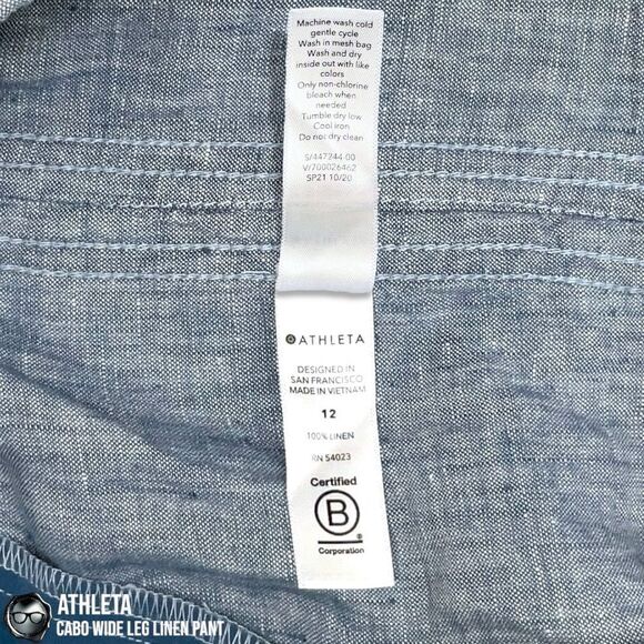 ATHLETA CABO LINEN WIDE LEG PANTS IN CHAMBRAY BLUE WOMEN 12/LARGE TRAVEL CASUAL - Picture 11 of 13
